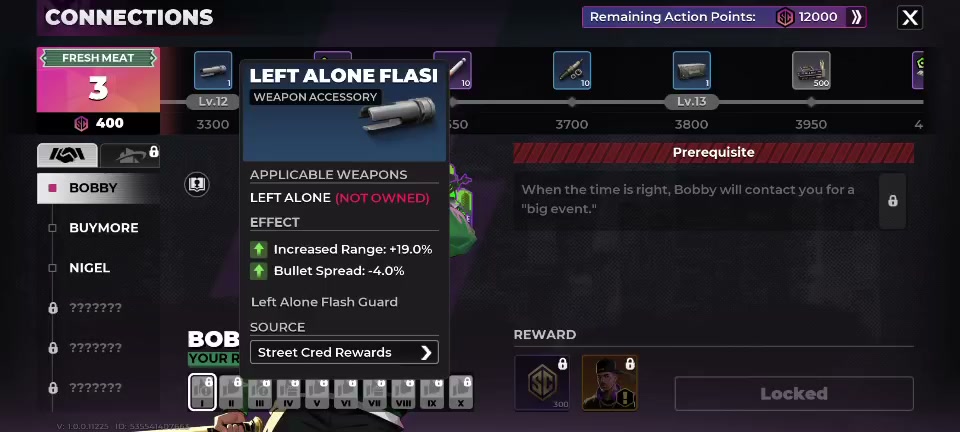 Left Alone Flash Guard item card in Bobby Connections rewards
