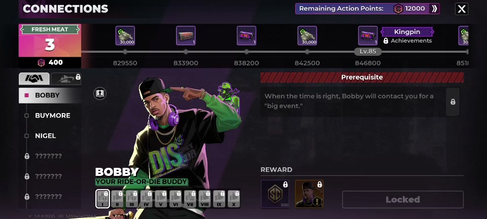 Bobby Connections rank 85 reward track with high Action Point milestones