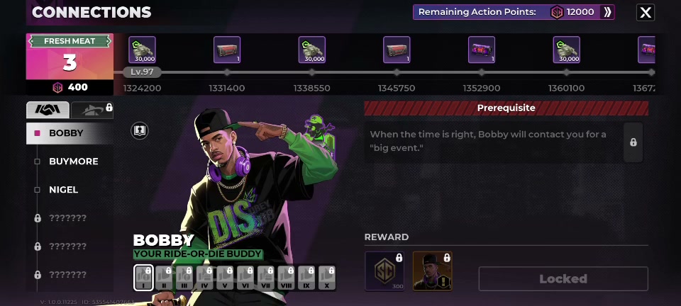 Bobby Connections rank 97 reward track above 1.3 million Action Points