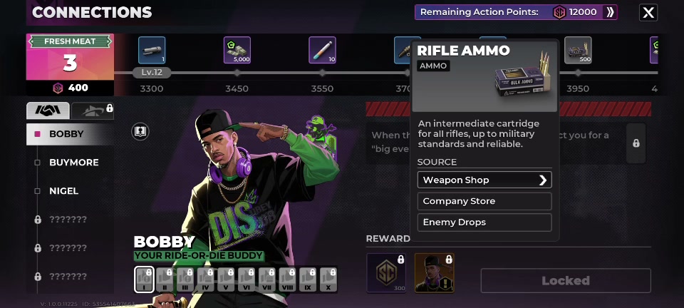 Rifle Ammo item card opened from Bobby Connections rewards