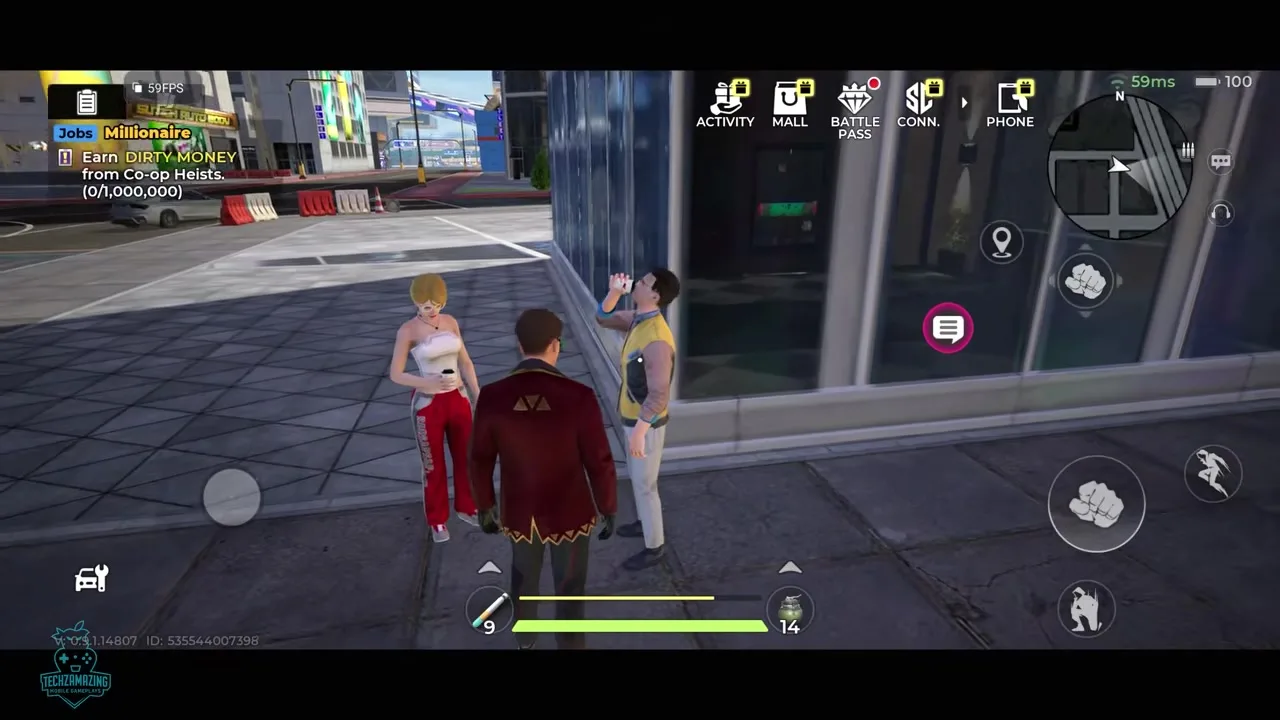 Gangstar Mirage City street view with the Rooklyn environment and navigation interface