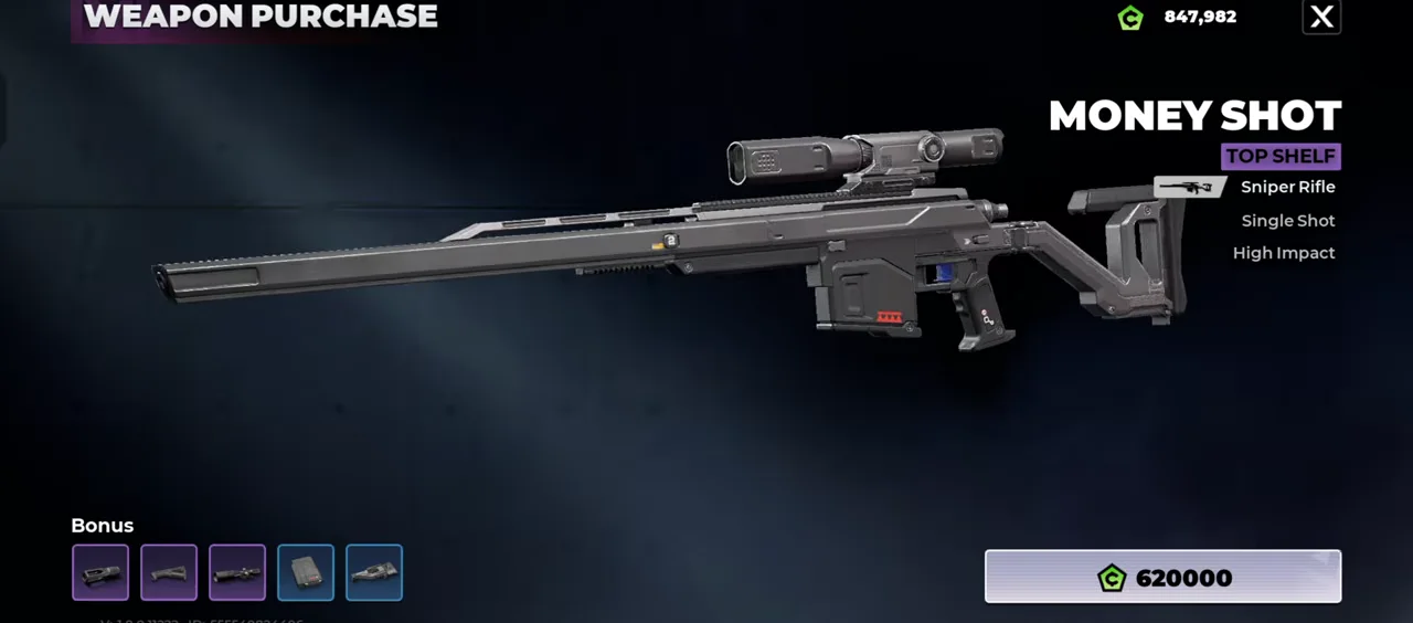 Gangstar Mirage City Money Shot purchase screen displaying 620000 Cash