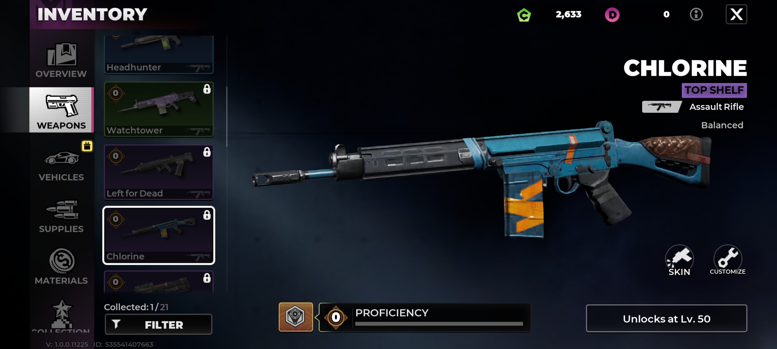 Chlorine Assault Rifle inventory screen in Gangstar Mirage City