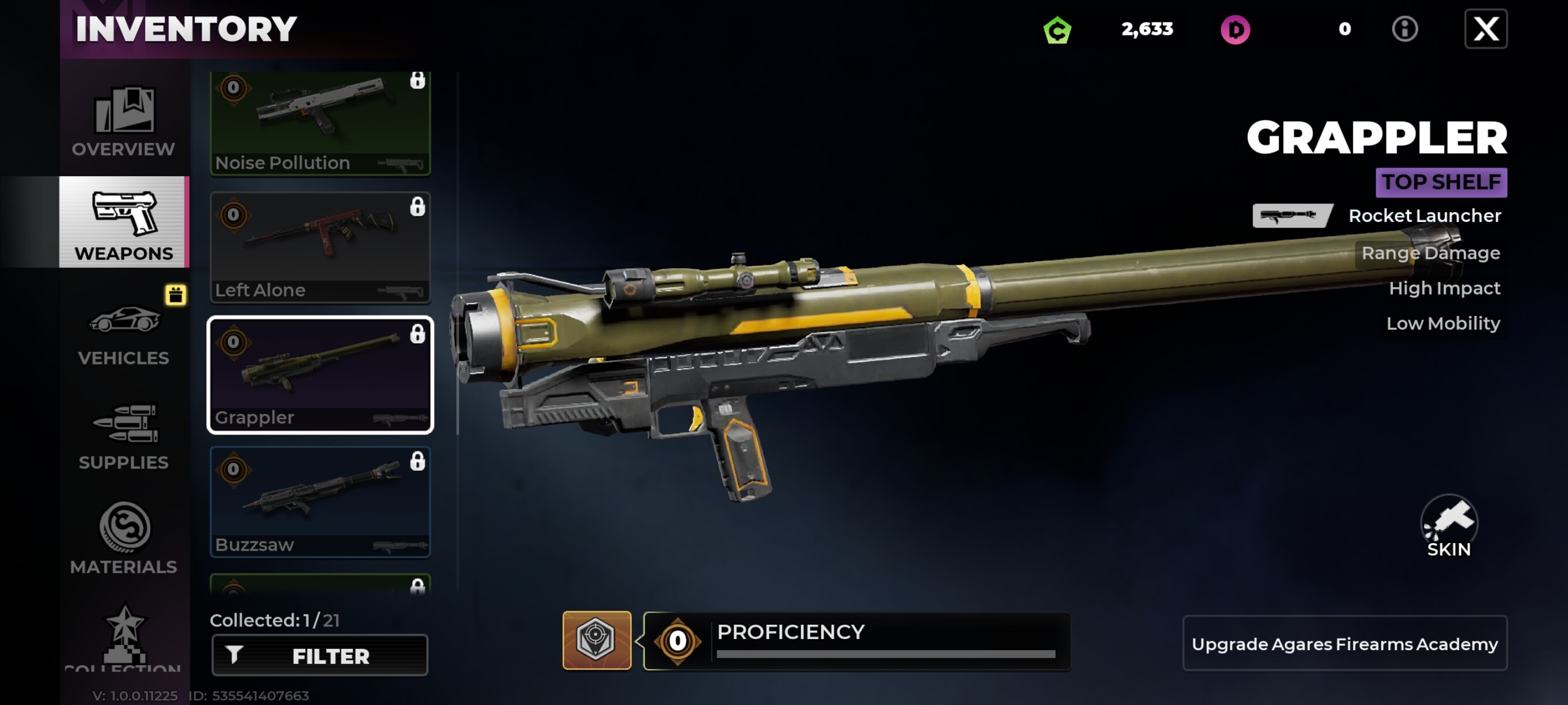 Grappler Rocket Launcher inventory screen in Gangstar Mirage City