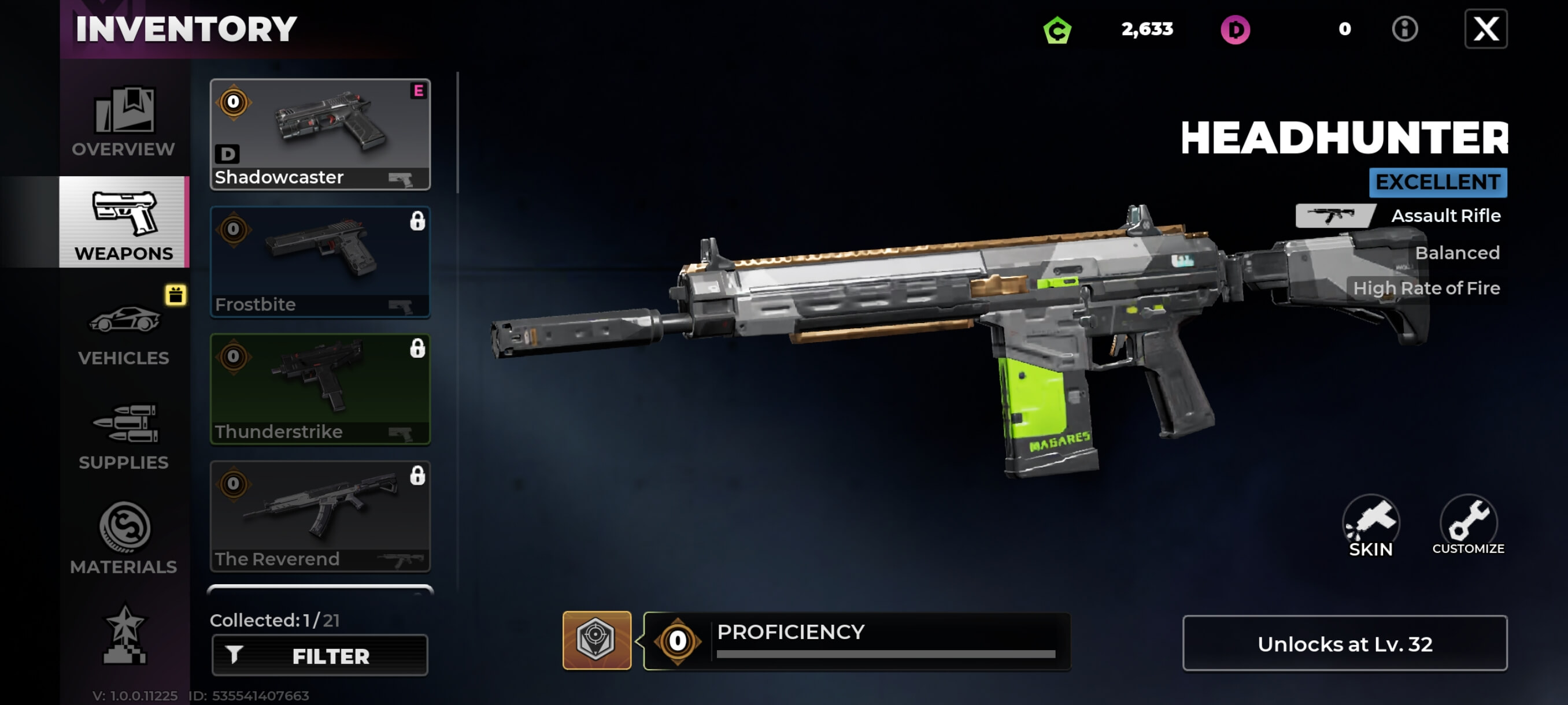 Headhunter Assault Rifle inventory screen in Gangstar Mirage City