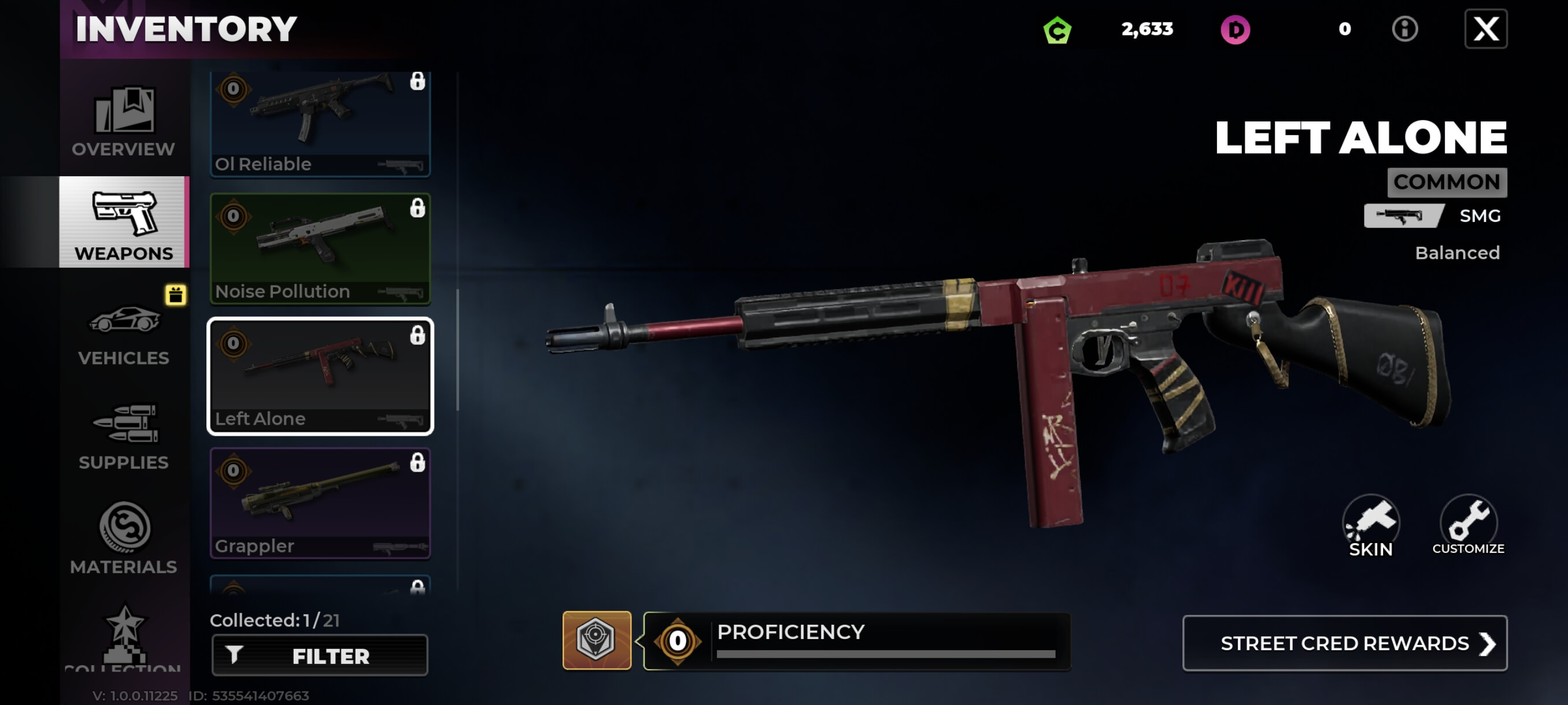 Left Alone SMG inventory screen in Gangstar Mirage City
