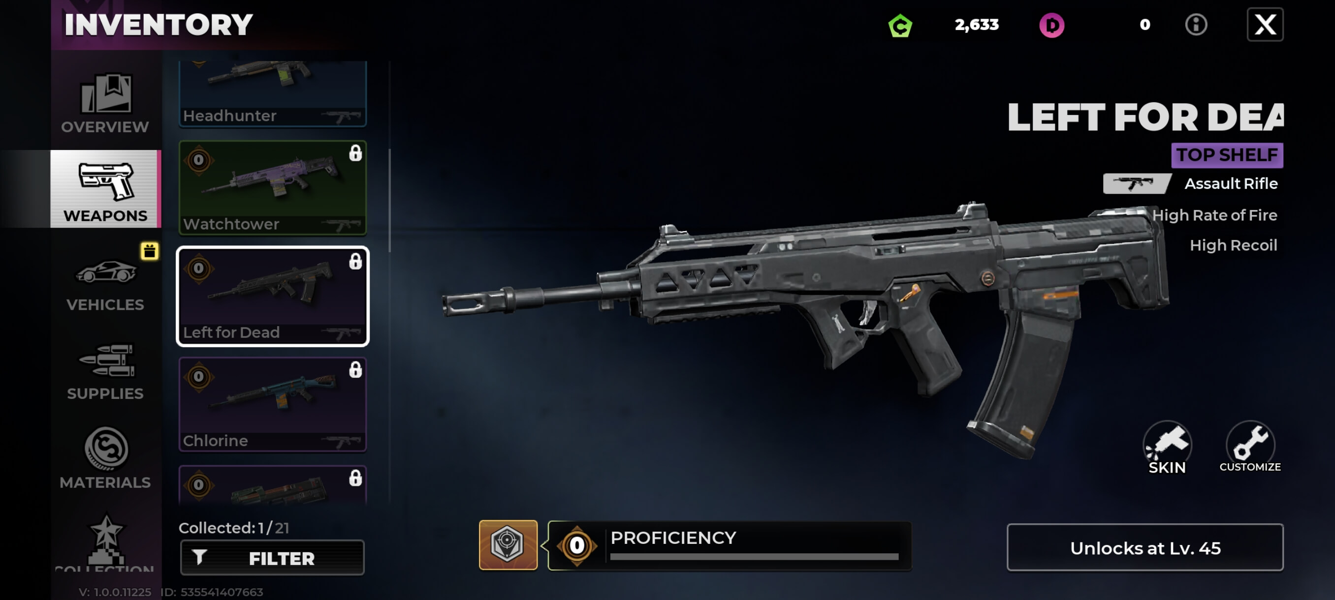 Left for Dead Assault Rifle inventory screen in Gangstar Mirage City