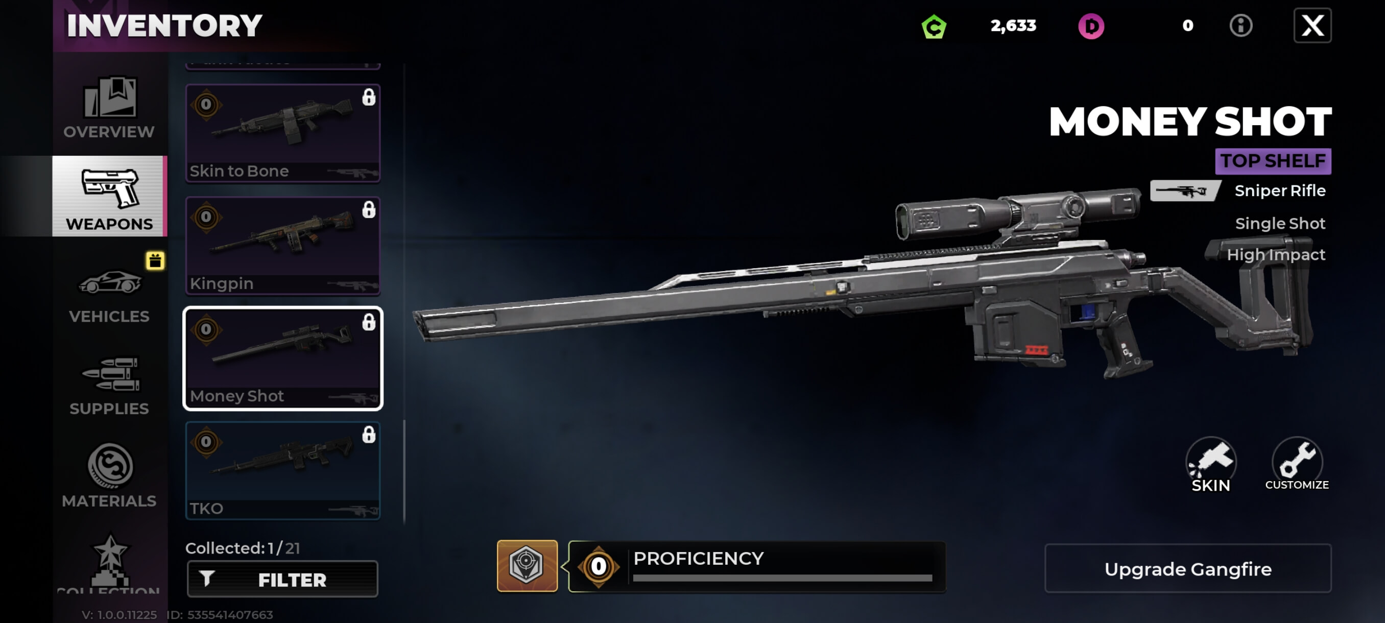 Moneyshot Sniper Rifle inventory screen in Gangstar Mirage City