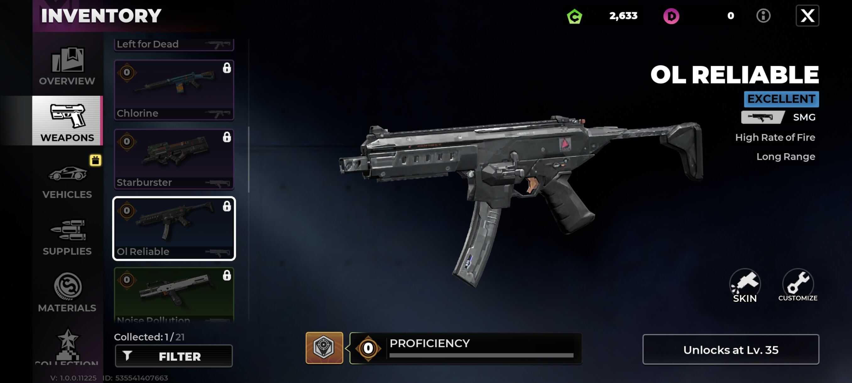Ol Reliable SMG inventory screen in Gangstar Mirage City