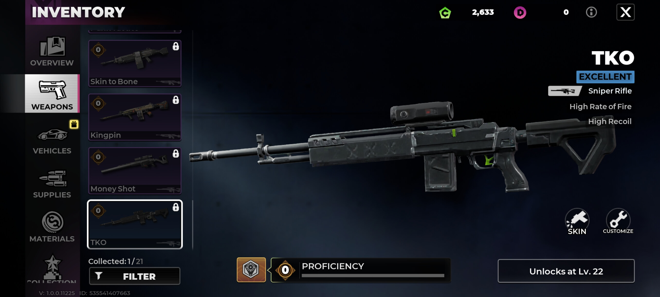 TKO Sniper Rifle inventory screen in Gangstar Mirage City